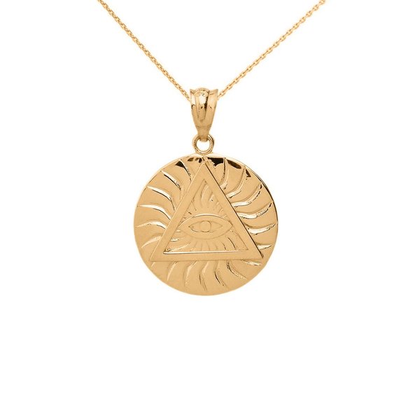 Real 14k Solid Gold Illuminati Necklace, Personalized Eye  14K Solid Gold Illuminati All Seeing Eye Providence Pendant Necklace